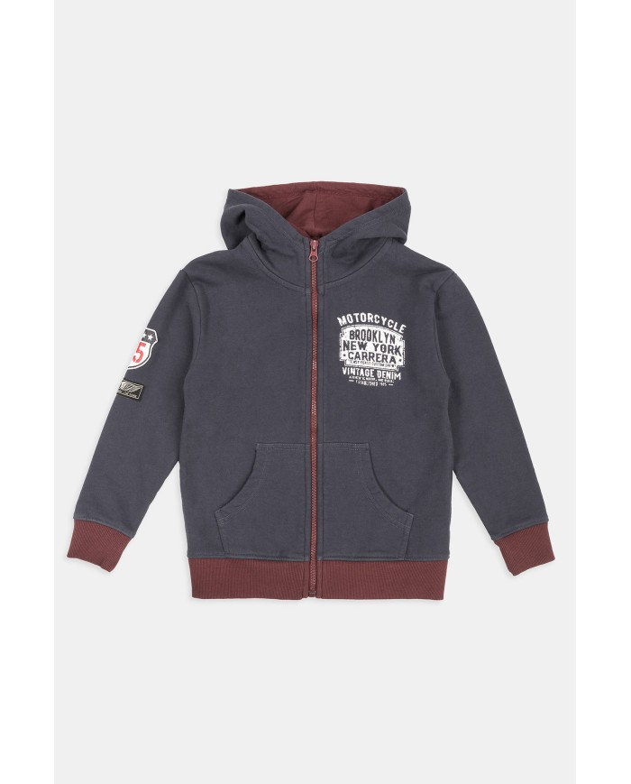 FELPA BIMBO PESANTE CON CAPPUCCIO E ZIP