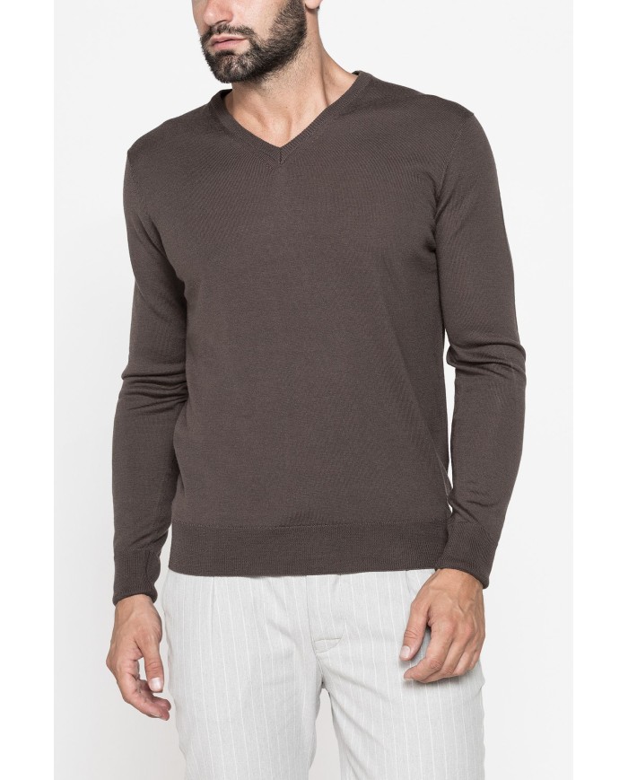 MAGLIA SCOLLO V IN MISTO LANA MERINOS LAVABILE IN LAVATRICE