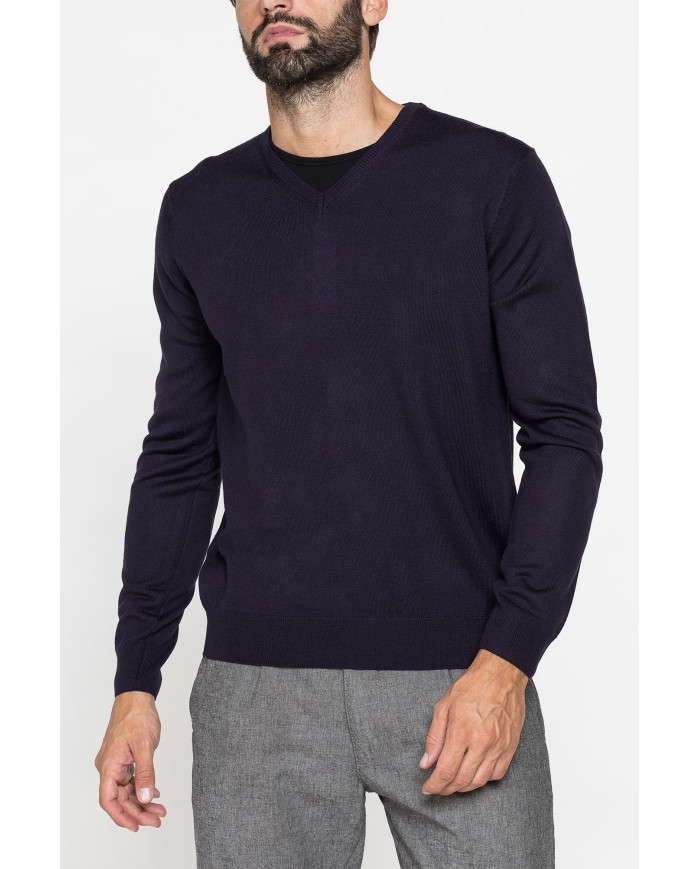 MAGLIA SCOLLO V IN MISTO LANA MERINOS LAVABILE IN LAVATRICE