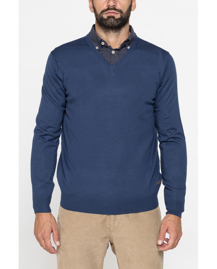 MAGLIA SCOLLO V IN MISTO LANA MERINOS LAVABILE IN LAVATRICE