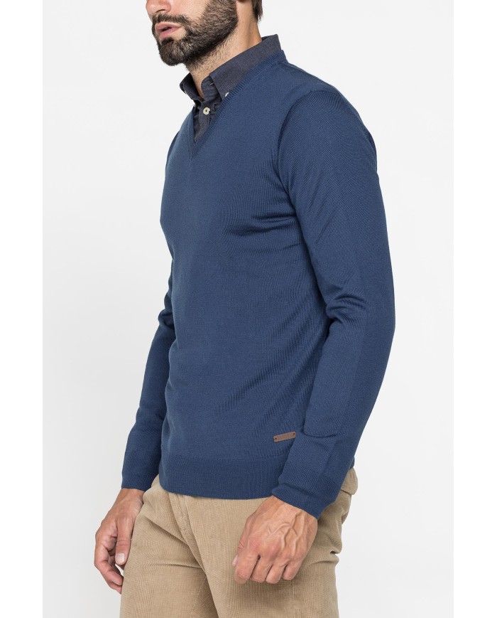 MAGLIA SCOLLO V IN MISTO LANA MERINOS LAVABILE IN LAVATRICE