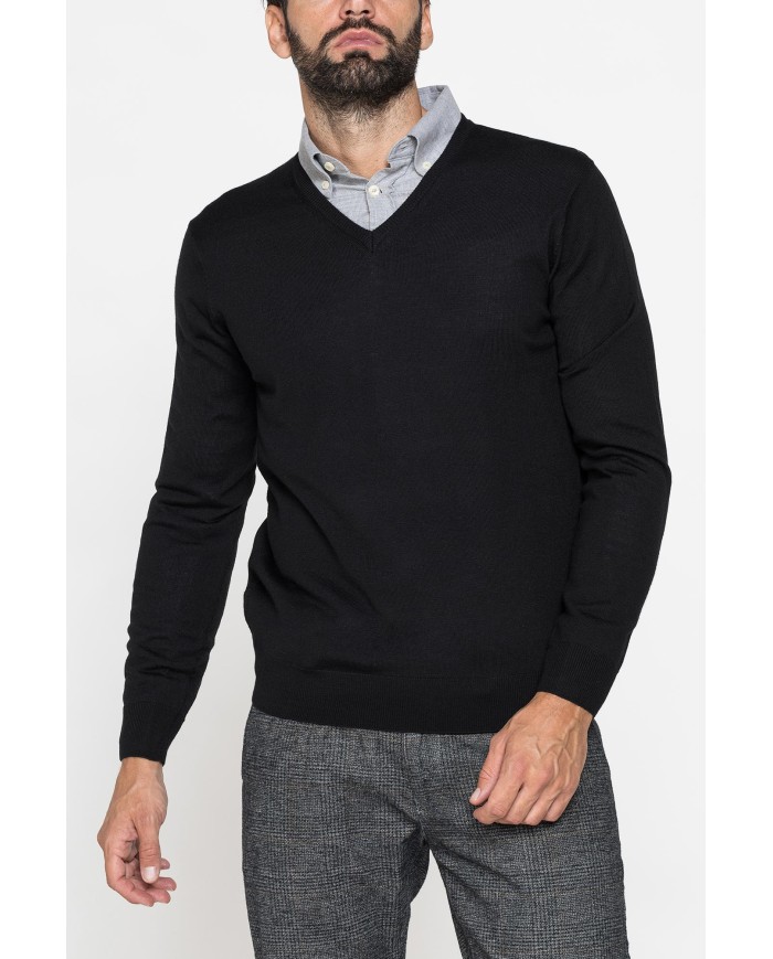 MAGLIA SCOLLO V IN MISTO LANA MERINOS LAVABILE IN LAVATRICE