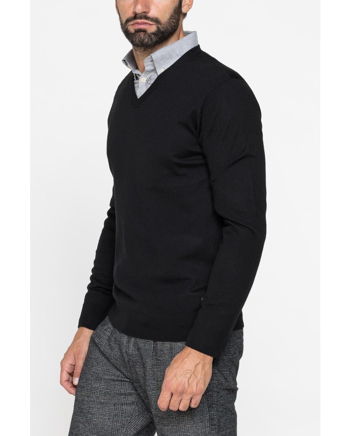 MAGLIA SCOLLO V IN MISTO LANA MERINOS LAVABILE IN LAVATRICE