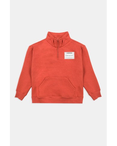 FELPA CON MEZZA ZIP E TASCHE DAVANTI, FELPATA ALL'INTERNO