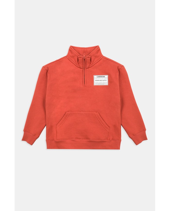 FELPA CON MEZZA ZIP E TASCHE DAVANTI, FELPATA ALL'INTERNO