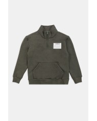 FELPA CON MEZZA ZIP E TASCHE DAVANTI, FELPATA ALL'INTERNO