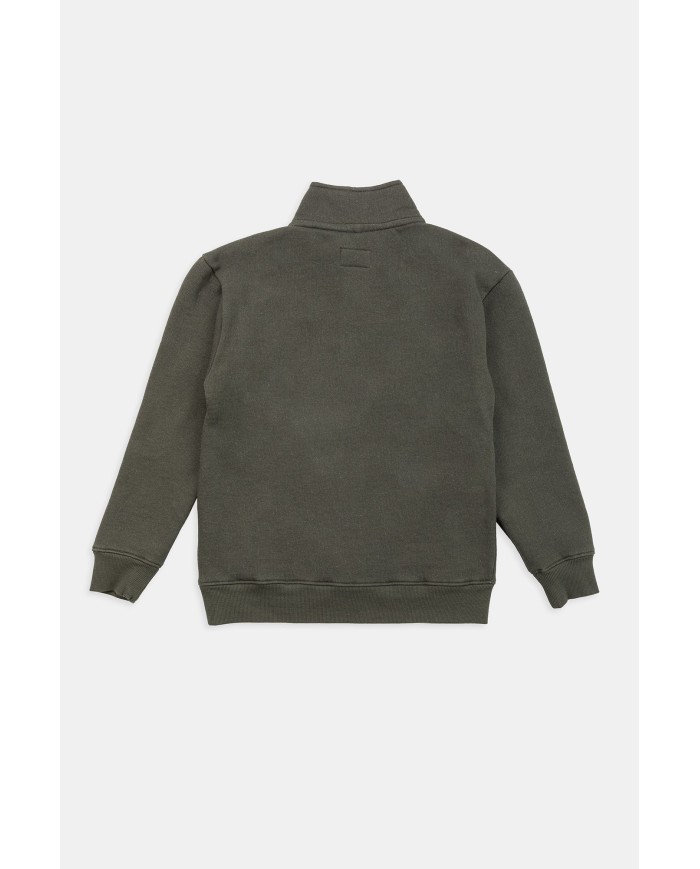 FELPA CON MEZZA ZIP E TASCHE DAVANTI, FELPATA ALL'INTERNO