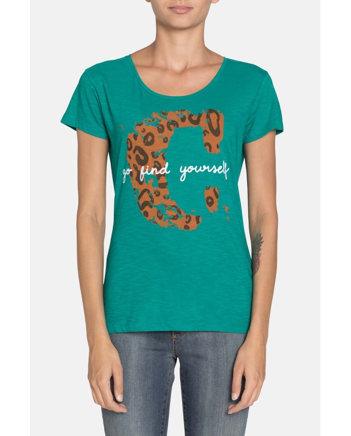 T SHIRT GIROCOLLO CON STAMPA IN JERSEY SLUB. Vestibilità slim.