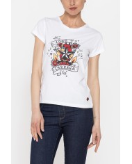 T-SHIRT GIROCOLLO CON STAMPA MODA IN JERSEY DI COTONE