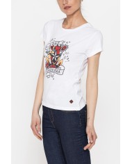 T-SHIRT GIROCOLLO CON STAMPA MODA IN JERSEY DI COTONE