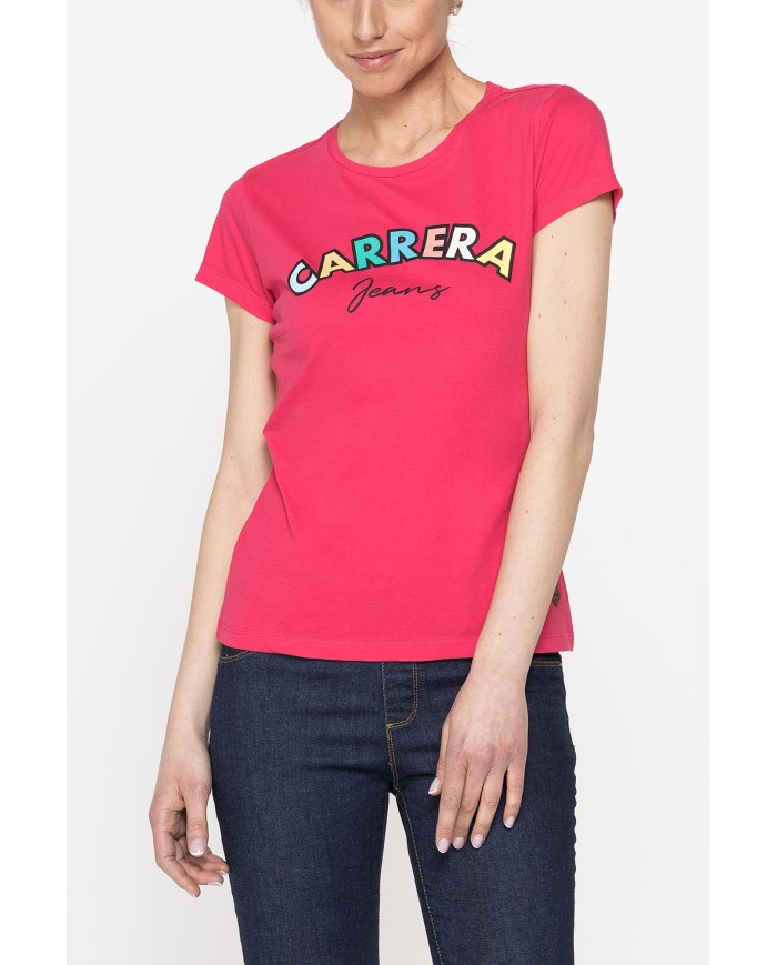 T-SHIRT GIROCOLLO CON STAMPA MODA IN JERSEY DI COTONE