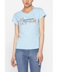 T-SHIRT GIROCOLLO CON STAMPA MODA IN JERSEY DI COTONE