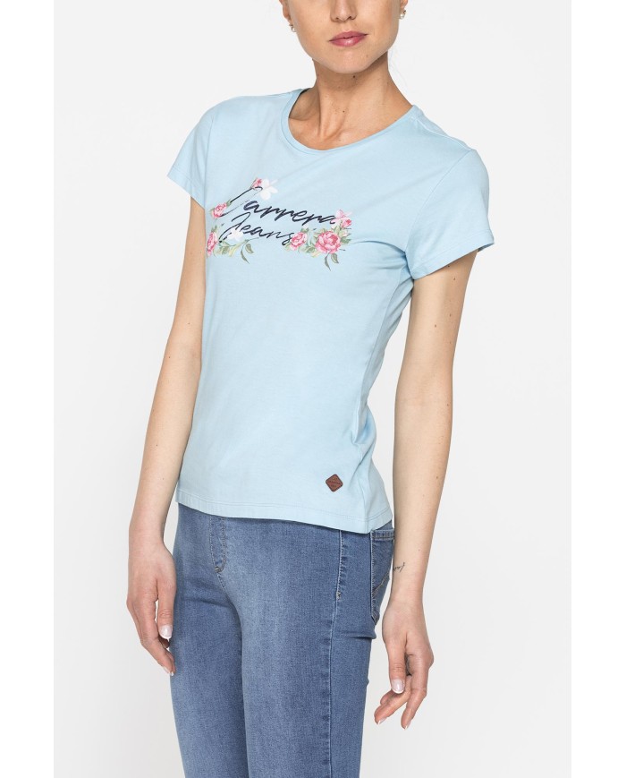 T-SHIRT GIROCOLLO CON STAMPA MODA IN JERSEY DI COTONE