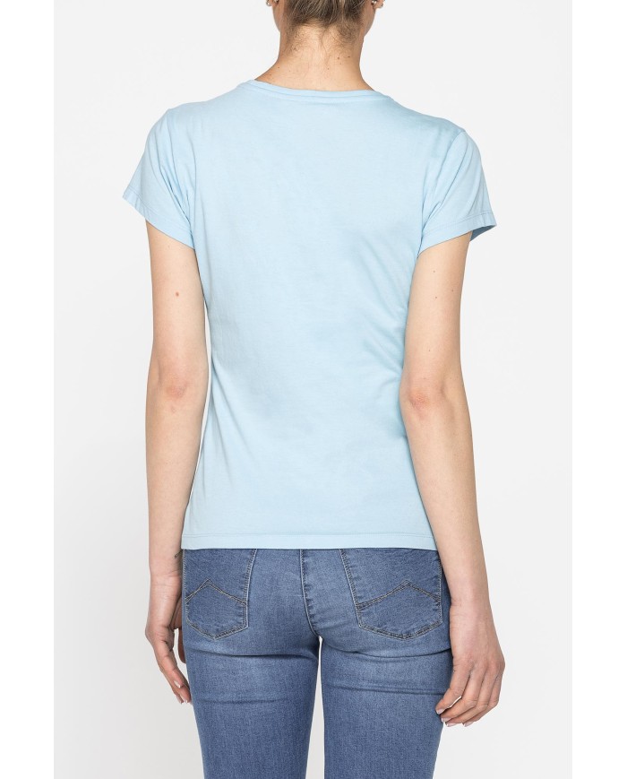 T-SHIRT GIROCOLLO CON STAMPA MODA IN JERSEY DI COTONE