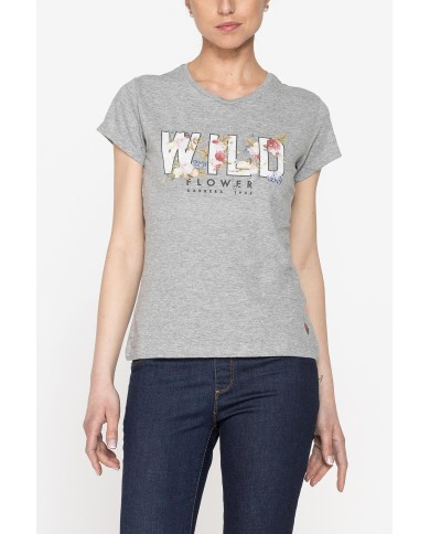 T-SHIRT GIROCOLLO CON STAMPA MODA IN JERSEY DI COTONE