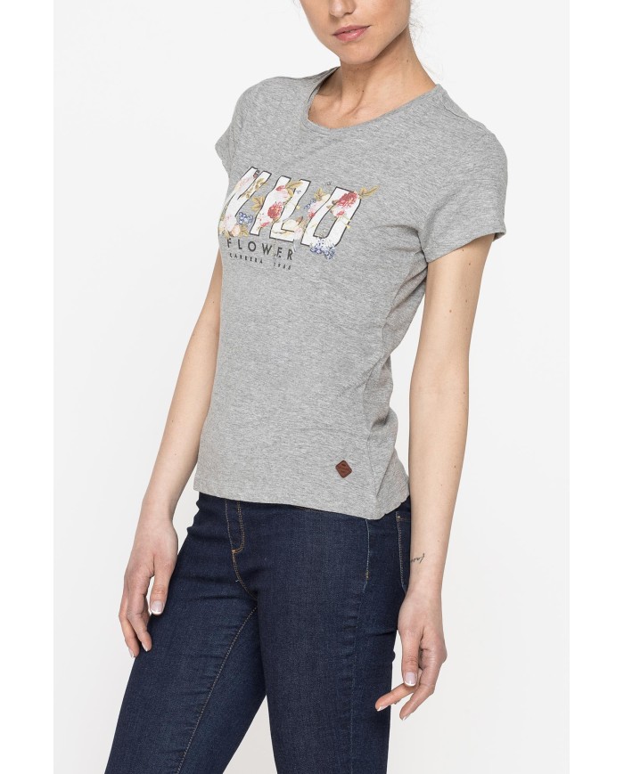 T-SHIRT GIROCOLLO CON STAMPA MODA IN JERSEY DI COTONE