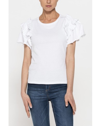 T-SHIRT SLIM FIT GIROCOLLO CON ROUGES SULLE SPALLE