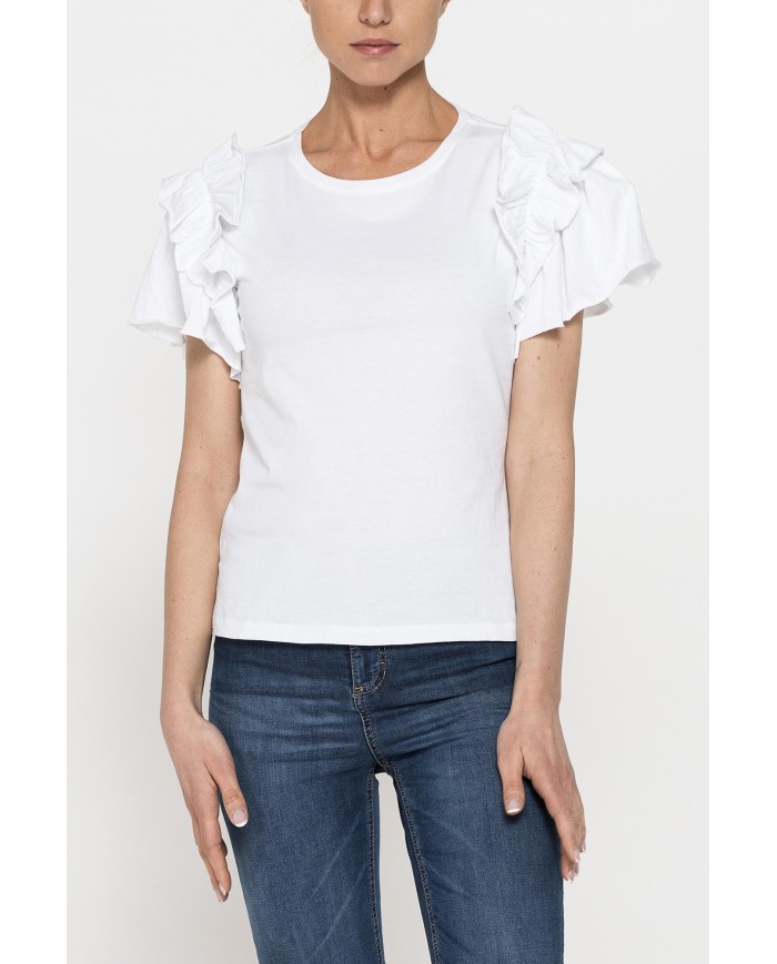 T-SHIRT SLIM FIT GIROCOLLO CON ROUGES SULLE SPALLE