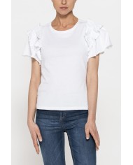 T-SHIRT SLIM FIT GIROCOLLO CON ROUGES SULLE SPALLE