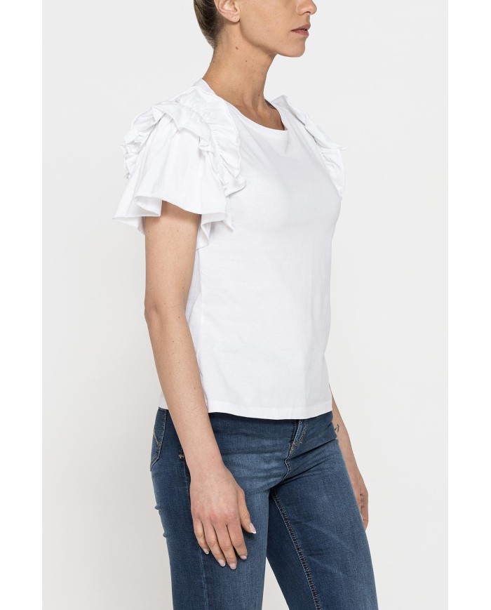 T-SHIRT SLIM FIT GIROCOLLO CON ROUGES SULLE SPALLE