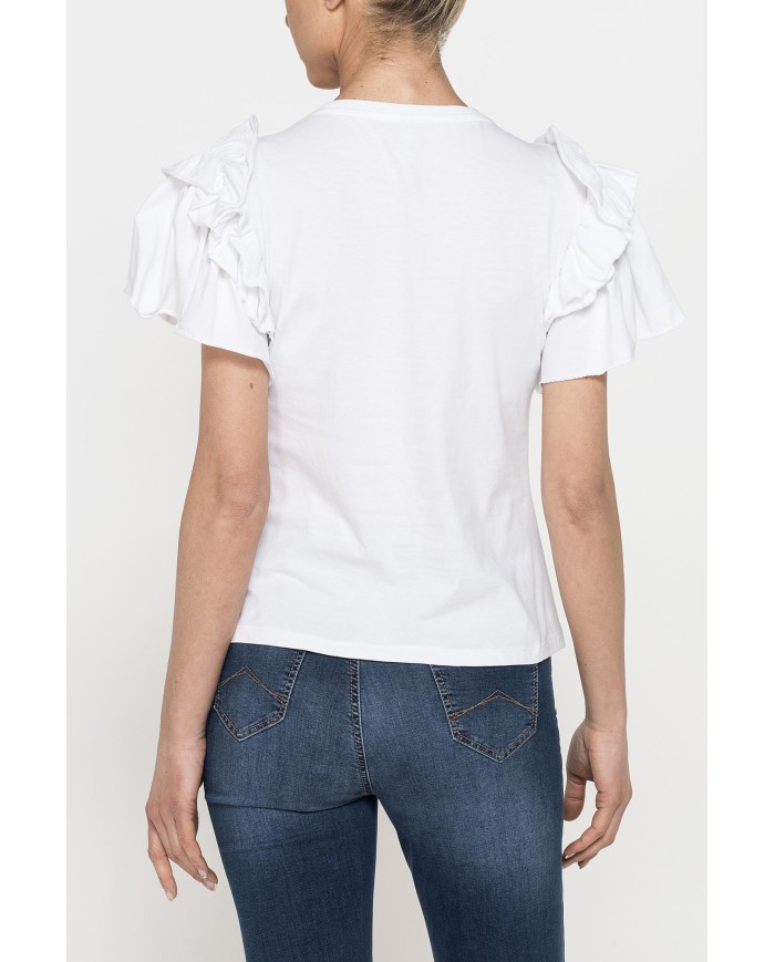 T-SHIRT SLIM FIT GIROCOLLO CON ROUGES SULLE SPALLE