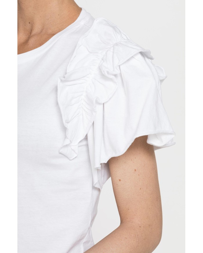 T-SHIRT SLIM FIT GIROCOLLO CON ROUGES SULLE SPALLE