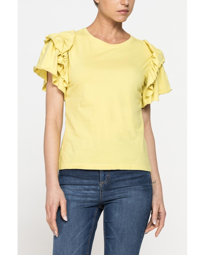 T-SHIRT SLIM FIT GIROCOLLO CON ROUGES SULLE SPALLE