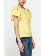 T-SHIRT SLIM FIT GIROCOLLO CON ROUGES SULLE SPALLE