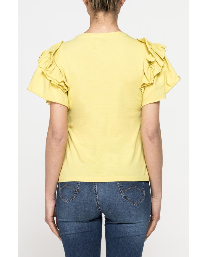 T-SHIRT SLIM FIT GIROCOLLO CON ROUGES SULLE SPALLE