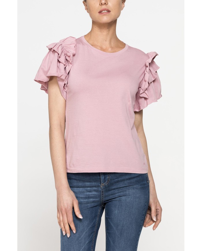 T-SHIRT SLIM FIT GIROCOLLO CON ROUGES SULLE SPALLE