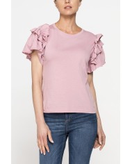 T-SHIRT SLIM FIT GIROCOLLO CON ROUGES SULLE SPALLE