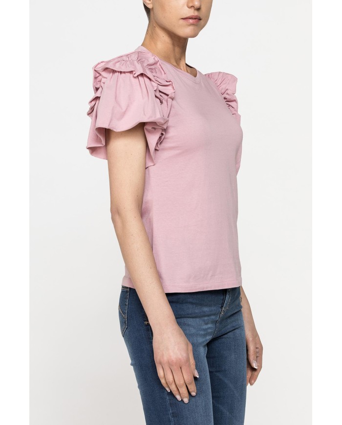 T-SHIRT SLIM FIT GIROCOLLO CON ROUGES SULLE SPALLE