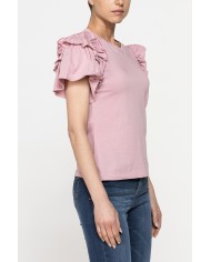 T-SHIRT SLIM FIT GIROCOLLO CON ROUGES SULLE SPALLE