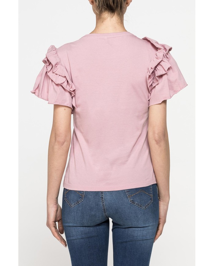 T-SHIRT SLIM FIT GIROCOLLO CON ROUGES SULLE SPALLE