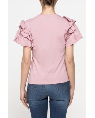 T-SHIRT SLIM FIT GIROCOLLO CON ROUGES SULLE SPALLE