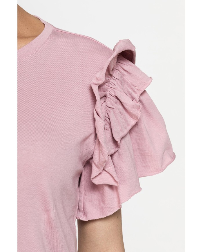 T-SHIRT SLIM FIT GIROCOLLO CON ROUGES SULLE SPALLE