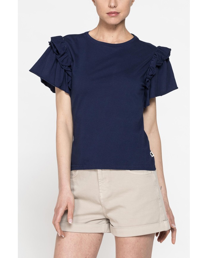 T-SHIRT SLIM FIT GIROCOLLO CON ROUGES SULLE SPALLE