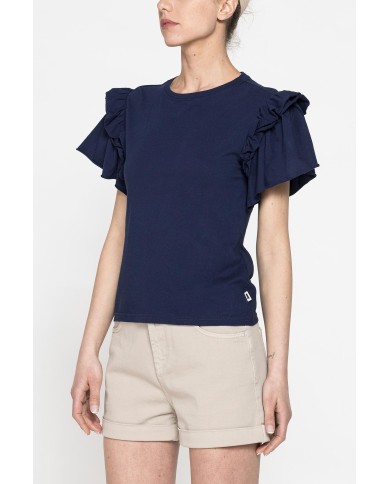 T-SHIRT SLIM FIT GIROCOLLO CON ROUGES SULLE SPALLE