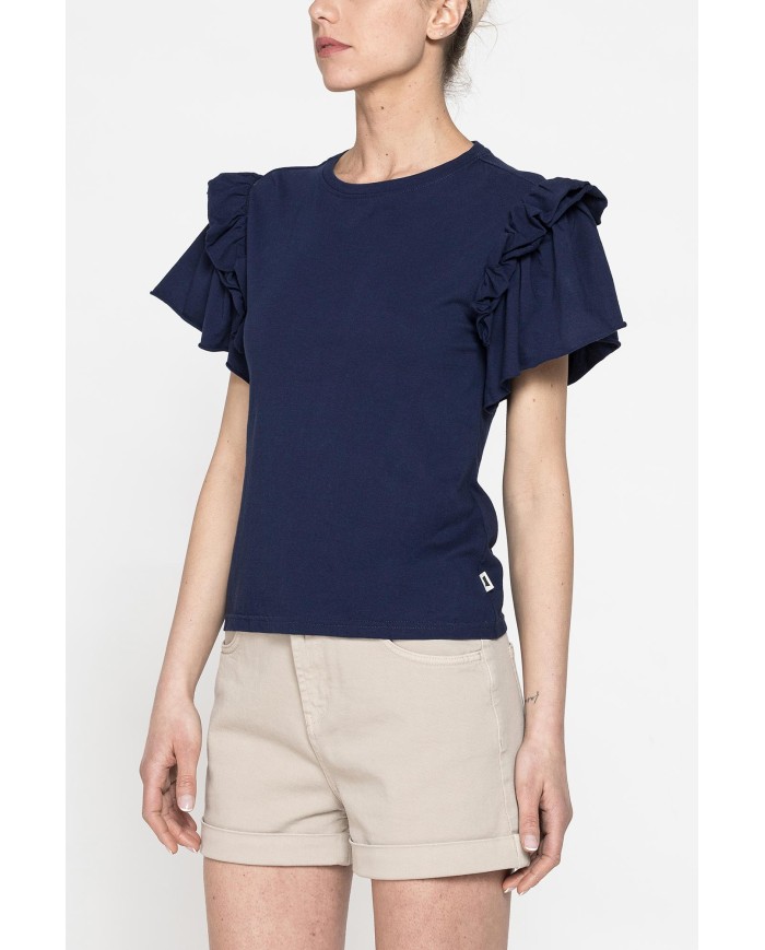 T-SHIRT SLIM FIT GIROCOLLO CON ROUGES SULLE SPALLE