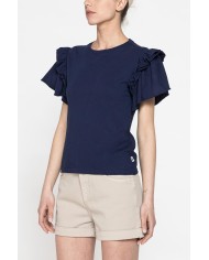 T-SHIRT SLIM FIT GIROCOLLO CON ROUGES SULLE SPALLE