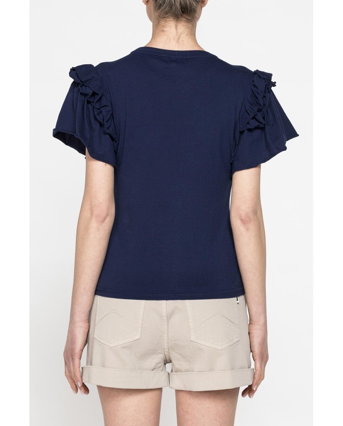 T-SHIRT SLIM FIT GIROCOLLO CON ROUGES SULLE SPALLE