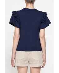 T-SHIRT SLIM FIT GIROCOLLO CON ROUGES SULLE SPALLE