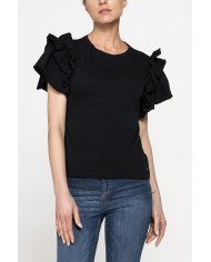 T-SHIRT SLIM FIT GIROCOLLO CON ROUGES SULLE SPALLE