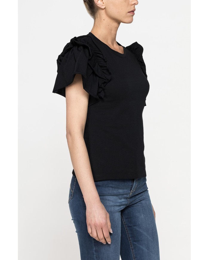 T-SHIRT SLIM FIT GIROCOLLO CON ROUGES SULLE SPALLE