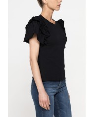 T-SHIRT SLIM FIT GIROCOLLO CON ROUGES SULLE SPALLE