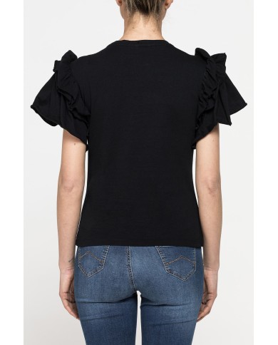 T-SHIRT SLIM FIT GIROCOLLO CON ROUGES SULLE SPALLE