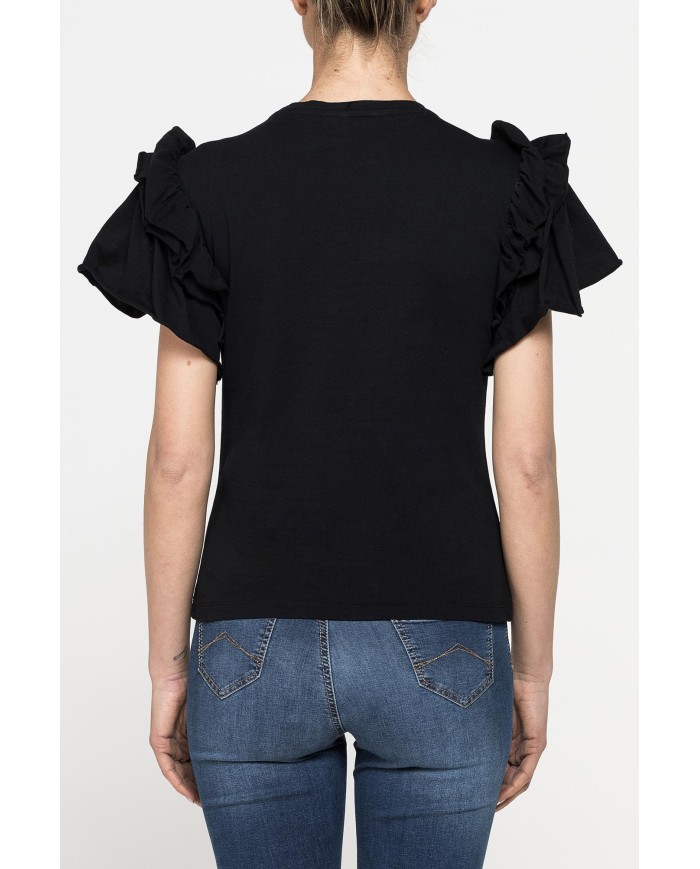 T-SHIRT SLIM FIT GIROCOLLO CON ROUGES SULLE SPALLE