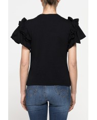 T-SHIRT SLIM FIT GIROCOLLO CON ROUGES SULLE SPALLE