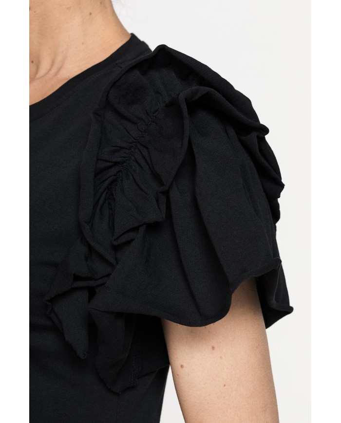 T-SHIRT SLIM FIT GIROCOLLO CON ROUGES SULLE SPALLE