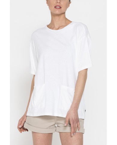 T-SHIRT IN MISTO LINO CON TASCHE FRONTALI